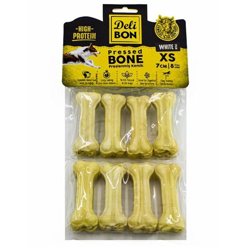 Deli Bon Deri Press Kemik Köpek Ödülü 7 cm (8'li)