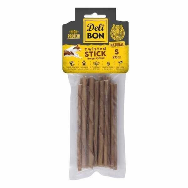 Delibon Natürel Deri İnce Burgu Çubuk Kemik Köpek Ödülü 20'li Small