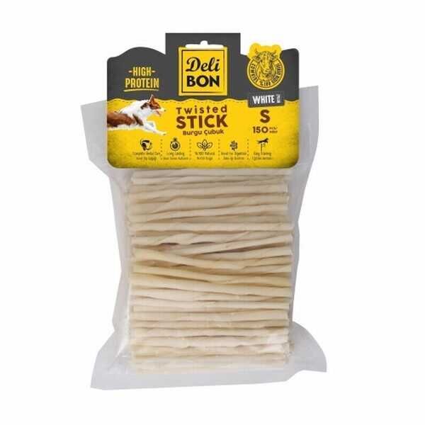Delibon Beyaz Deri İnce Burgu Çubuk Kemik Köpek Ödülü 150'li Small
