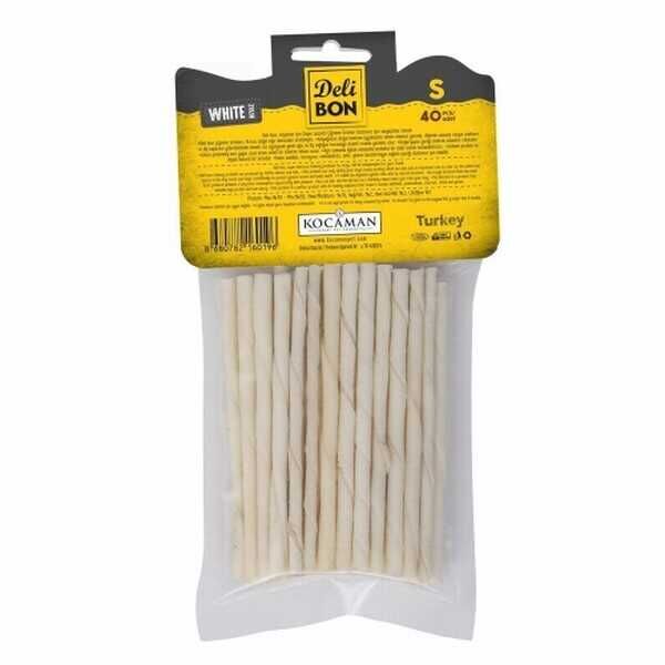 Delibon Beyaz Deri İnce Burgu Çubuk Kemik Köpek Ödülü 40'li Small