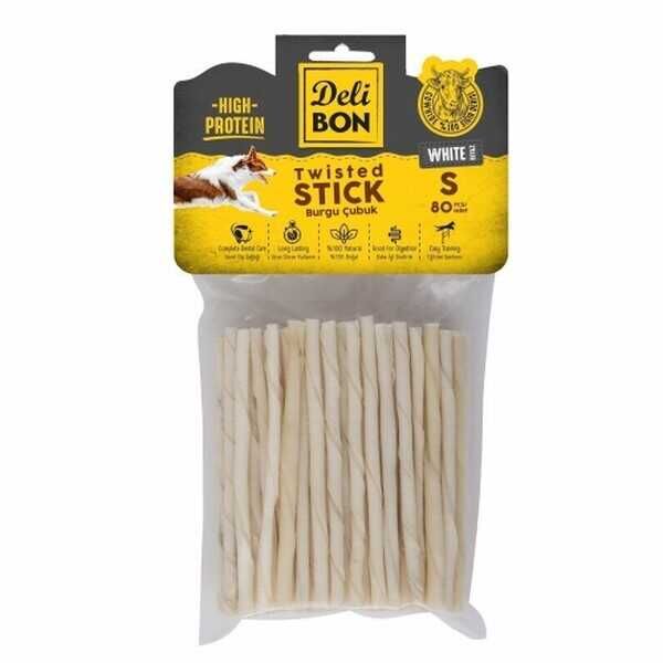Delibon Beyaz Deri İnce Burgu Çubuk Kemik Köpek Ödülü 80'li Small