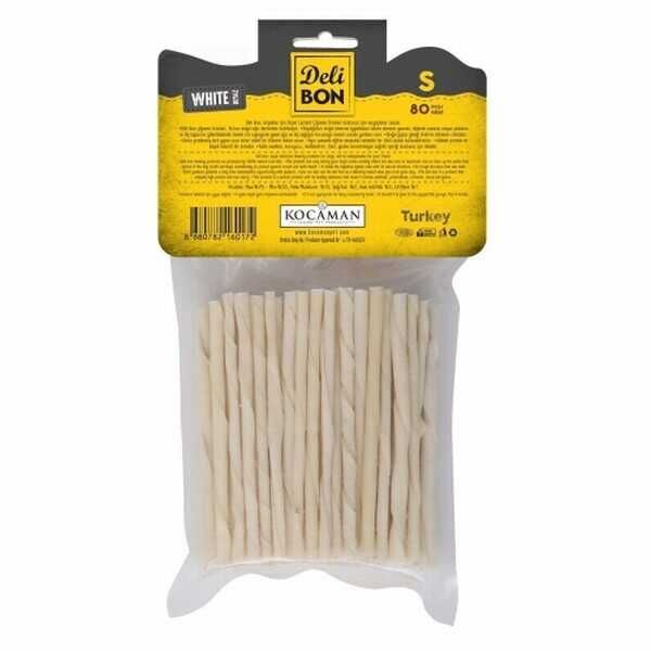 Delibon Beyaz Deri İnce Burgu Çubuk Kemik Köpek Ödülü 80'li Small