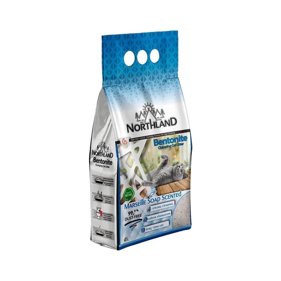 Northland Marsilya Sabunu Kokulu Topaklanan İnce Taneli Bentonit Kedi Kumu 10 lt