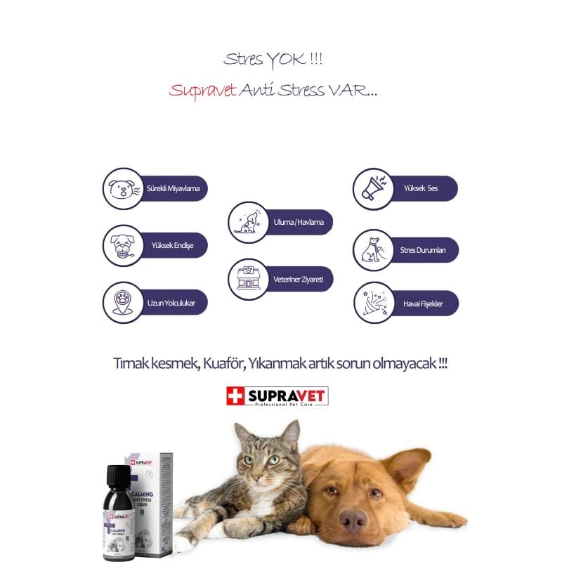 Supravet Calming Anti Stress Kedi ve Köpekler İçin Sıvı Sakinleştirici Damla 100 ml