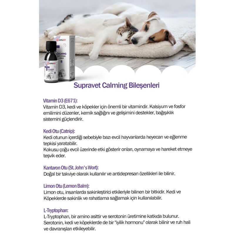 Supravet Calming Anti Stress Kedi ve Köpekler İçin Sıvı Sakinleştirici Damla 100 ml