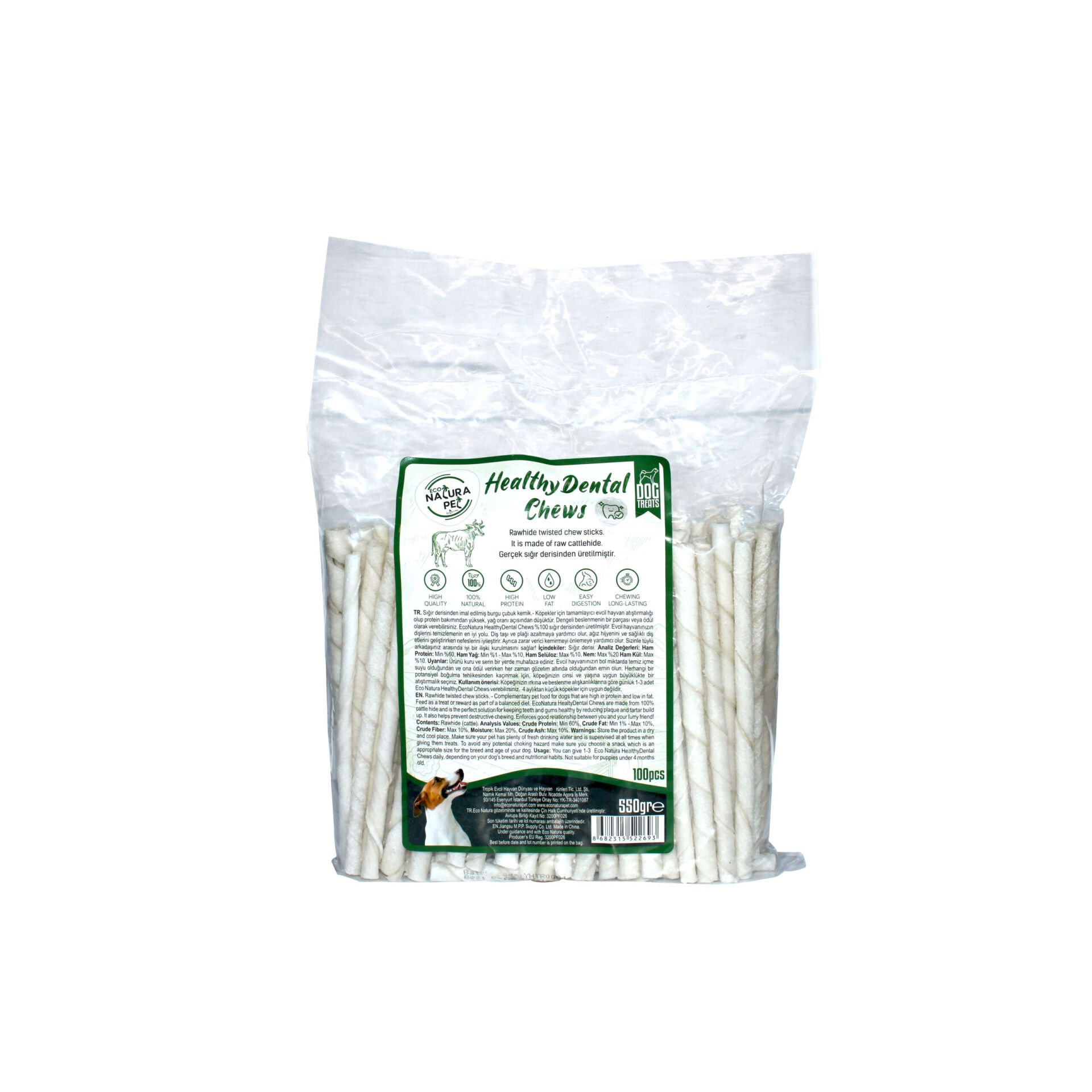 Eco Natura Pet Healty Dental Chews Beyaz Burgu Kemik 13cm 100lü