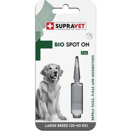 Supravet Büyük Irk Köpek Deri ve Tüy Bakım Yağı; Bit, Pire, Kene Dış Parazit Ense Damlası 20-40 kg (5 ml)