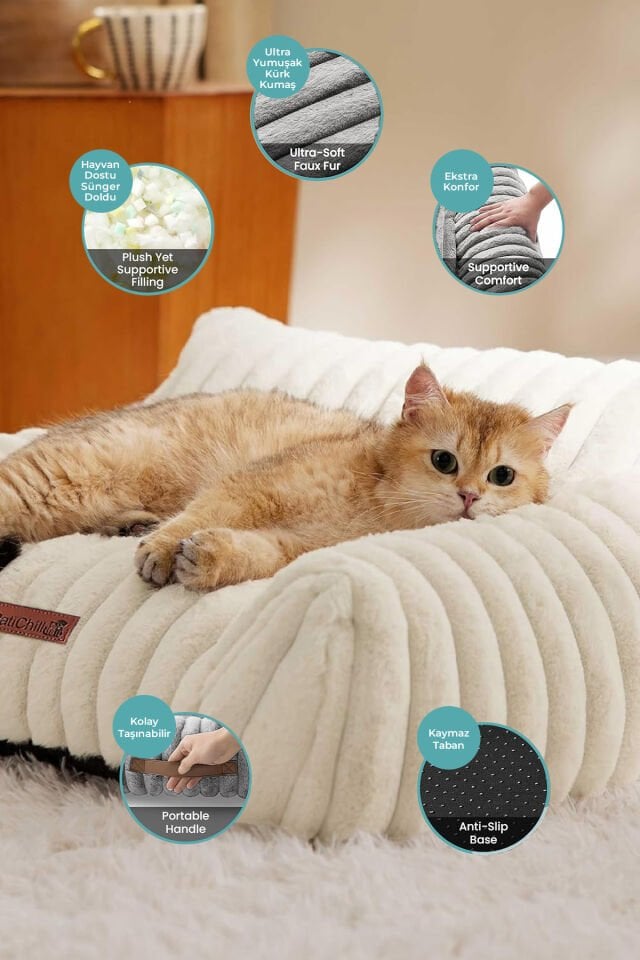 Pati Chill Luna kedi köpek yatağı M beden krem